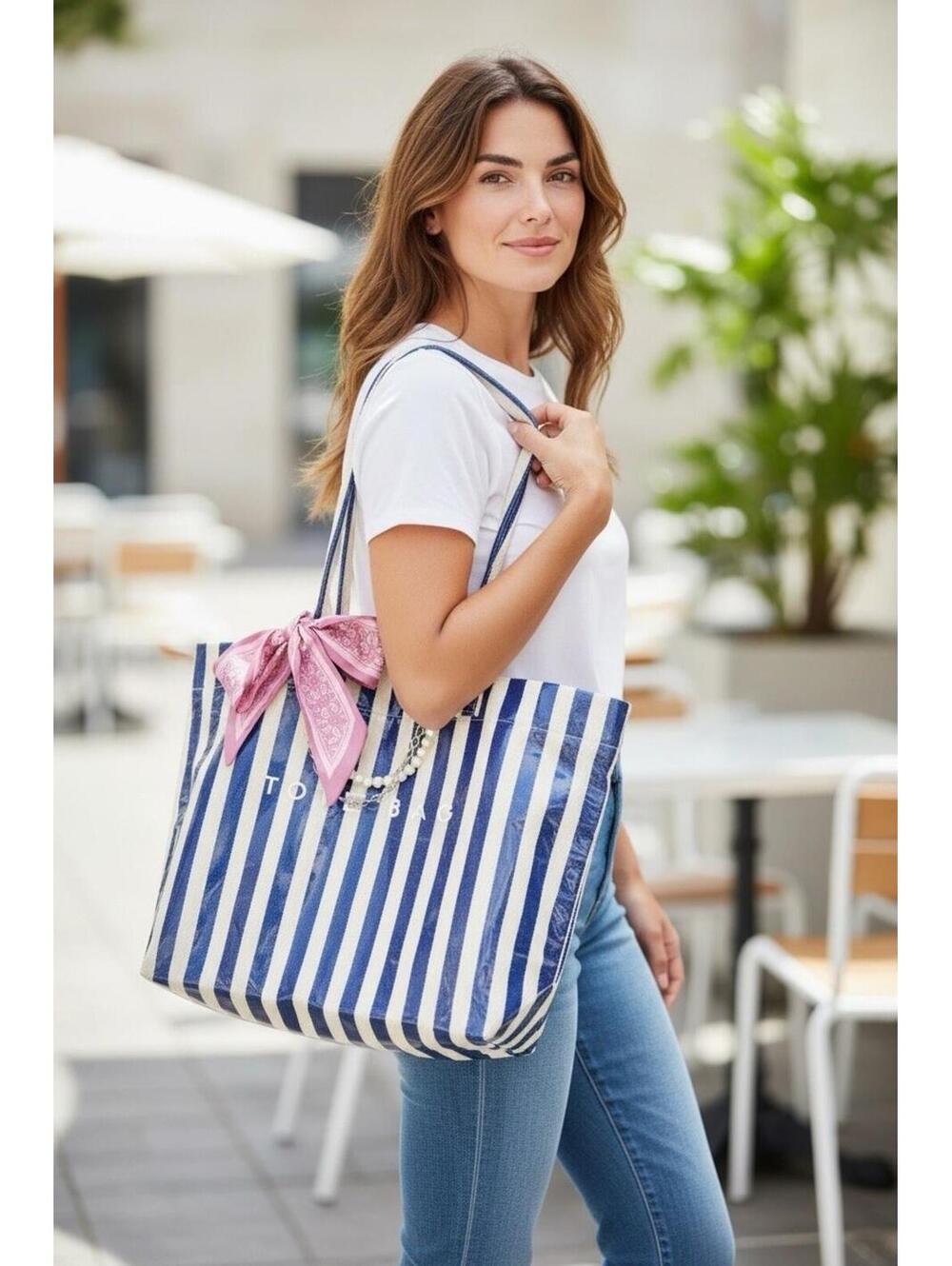 PVC Tote Bag Women's Letters Print Tote Bag Large Paper Tote Bag Carry All Bag